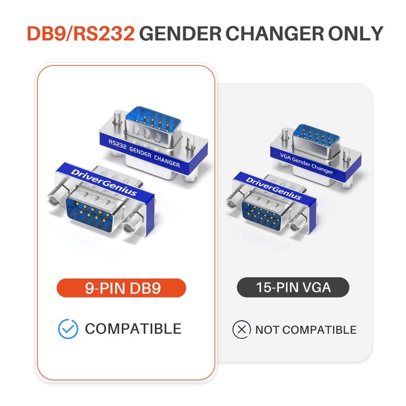 DriverGenius RD232M2M DB9 Serial RS232 COM Gender Changer for USB to RS232 / USB to Serial Cable Adapter (M/M, Male/Male, 4 Pieces) - Image 4